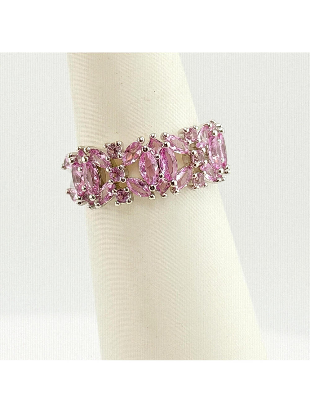 Bomb Party Ring Sz 9 "Not Sorry, Just Stunning" Pink Corundum on Rhodium